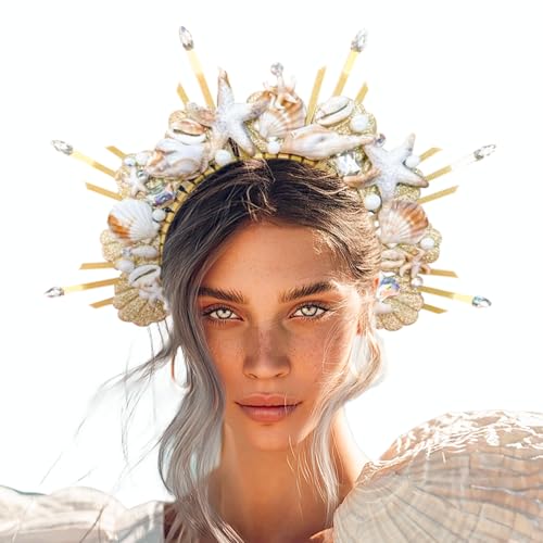 JeVenis Meerjungfrau Krone Stirnband Muschel Krone Sirene Kostüm Damen Gold Heiligenschein Krone Kopfschmuck für Meerjungfrau Sirenen Göttin Cosplay Renaissance JeVenis Meerjungfrau Krone Stirnband Muschel Krone Sirene Kostüm Damen Gold Heiligenschein Krone Kopfschmuck für Meerjungfrau Sirenen Göttin Cosplay Renaissance von JeVenis