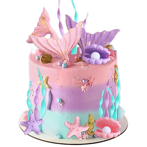 JeVenis Meerjungfrauenschwanz-Kuchenaufsatz unter dem Meer, Kuchendekoration, Muschel-Kuchenaufsatz, Meerjungfrauenschwanz, Kuchendekoration, Meerjungfrauen-Partyzubehör von JeVenis
