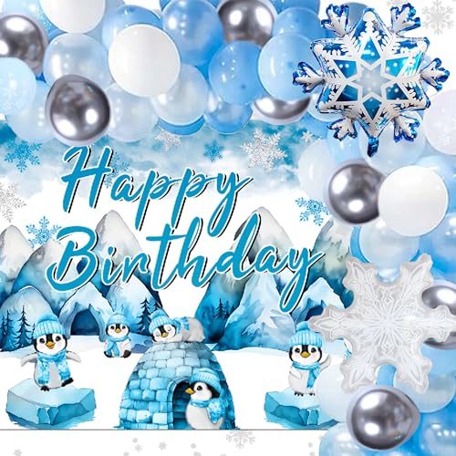 JeVenis Pinguin Geburtstag Kulisse Winter Onederland Dekoration Party Ballons Schneeflocke für Winter von JeVenis