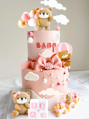 JeVenis Rosa Baby Dusche Kuchen Dekoration Geschlecht Enthüllen Kuchen Dekoration Bär Baby Dusche Party Supplies Teddybär Dekoration Teddybär Kuchen Topper von JeVenis