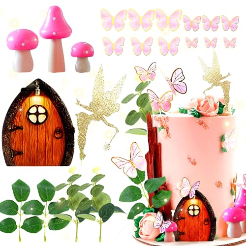 JeVenis Pink Mushroom House Rose Pilz Haus Tortendeko Garten Feen Partybedarf und Partygeschenke von JeVenis