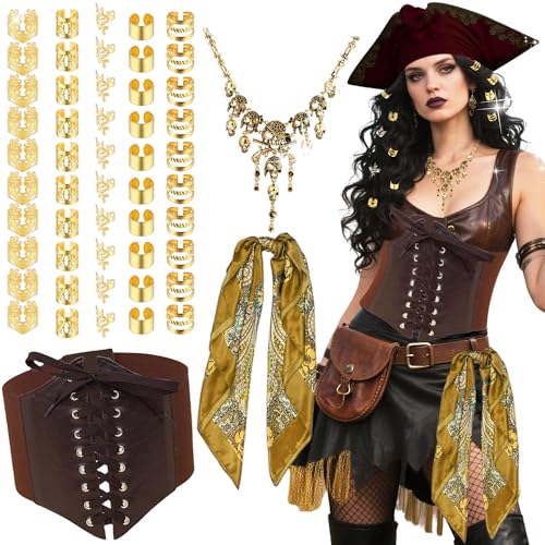 JeVenis Piraten Kostüm Zubehör Set Piraten Stirnband Wrap Schädel Halskette Taillengürtel Halloween Kapitän Kostüm Karneval Musik Festival Outfit JeVenis Piraten Kostüm Zubehör Set Piraten Stirnband Wrap Schädel Halskette Taillengürtel Halloween Kapitän Kostüm Karneval Musik Festival Outfit von JeVenis