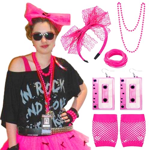 JeVenis Rosa Madonna Kostüm 80er Jahre Damen Kostüm 80er Jahre 80er Jahre Accessoires Schmuck 80er Jahre Outfit 80er Jahre Retro Party Set von JeVenis