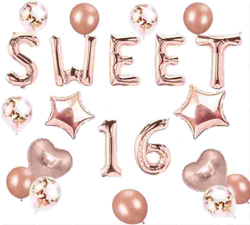 JeVenis Rose Gold Sweet 16 Luftballons Sweet 16 Banner Luftballons Sweet Sixteen Dekoration 16. Geburtstag JeVenis Rose Gold Sweet 16 Luftballons Sweet 16 Banner Luftballons Sweet Sixteen Dekoration 16. Geburtstag von JeVenis
