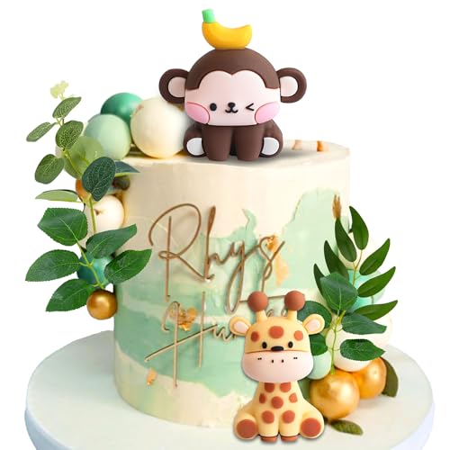 JeVenis Sage Green Tortendeko Tiere Kuchendeko Geburtstag Dschungel Geburtstag Deko Dschungel Themed Tortendeko für Geburtstag Party Kinder Mädchen Baby Shower, (JeVenis-D54VF86ES4F) von JeVenis