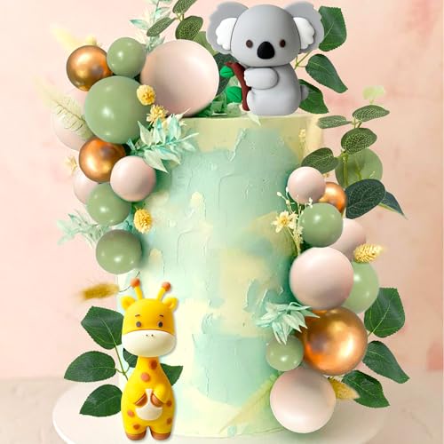 JeVenis Tortendeko Tiere Kuchendeko Geburtstag Sage Vert Dschungel Geburtstag Deko Dschungel Themed Tortendeko für Party Kinder Mädchen Babyshower Decoration von JeVenis