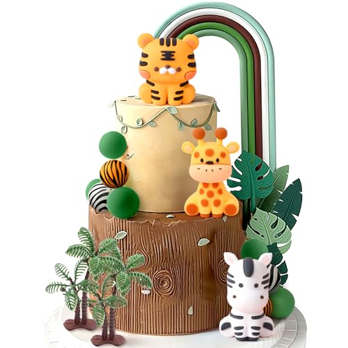 JeVenis Sage Green Tortendeko Tiere Kuchendeko Geburtstag Dschungel Geburtstag Deko Dschungel Themed Tortendeko für Party Kinder Mädchen Babyshower von JeVenis