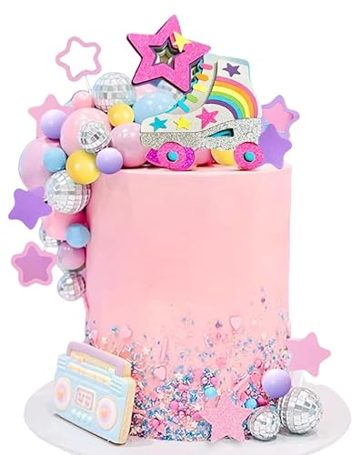 JeVenis Luxuriöse Rollschuh Tortendekoration Rollschuh Torte Dekorationen 80er Jahre Tortenaufleger Disco Ball Tortendekoration 90er Tortenaufleger Tortenaufleger von JeVenis