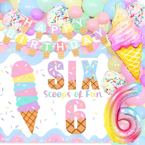 JeVenis Sechs Kugeln lustiger Geburtstagsdekorationen für Mädchen, Sechs ist so süße Luftballons, 6. Geburtstag, Dekoration, Hintergrund für Mädchen, Sommer-Eiscreme-Thema JeVenis Sechs Kugeln lustiger Geburtstagsdekorationen für Mädchen, Sechs ist so süße Luftballons, 6. Geburtstag, Dekoration, Hintergrund für Mädchen, Sommer-Eiscreme-Thema von JeVenis
