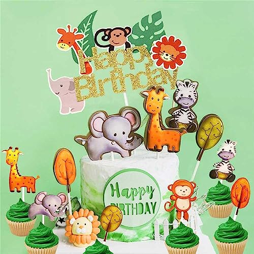 JeVenis 25 Stück Jungle Safari Animal Cupcake Toppers Picks Dschungeltiere Kuchen Dekorationen für Jungle Safari Animals Party von JeVenis