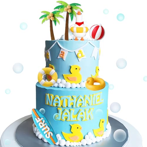 JeVenis Strand Pool Party Tortendekorationen Mädchen Sommer Tortenaufleger Pool Party Kuchen Dekorationen Luau Tortendekorationen Hawaiianische Tortenaufleger für Sommerdekorationen von JeVenis