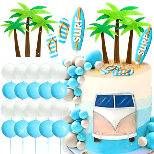 JeVenis Surfen Geburtstagstorte Dekoration Babyauf breitem Kuchen Dekoration Strand Surf Welle Kuchen Topper Surfbrett Schwimmen Pantoffeln Kuchen von JeVenis
