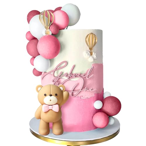 JeVenis Teddybär Tortendeko Teddybär Kuchen Dekoration Tortendeko Taufe Mädchen Kuchen Deko 1 Jahr Rosa Torten Deko für Hochzeit Babyshower Geburtstag Party von JeVenis