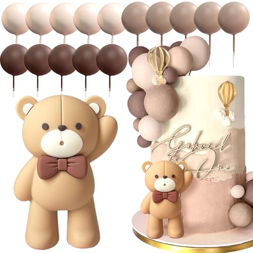 JeVenis Teddybär Tortendeko Tortendeko Mädchen 1 Jahr Kuchen Deko Taufe Junge Braun Torten deko Teddybär Kuchen Dekoration für Hochzeit Babyshower Geburtstag Party von JeVenis