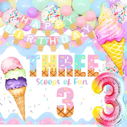 JeVenis Three Scoops of Fun Birthday Decorations for Girls Three is So Sweet Balloons 3rd Birthday Decoration Backdrop for Girl Summer Ice Cream Theme JeVenis Three Scoops of Fun Birthday Decorations for Girls Three is So Sweet Balloons 3rd Birthday Decoration Backdrop for Girl Summer Ice Cream Theme von JeVenis