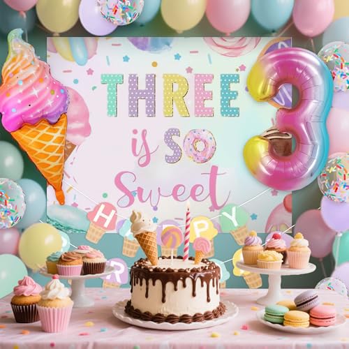 JeVenis Three is So Sweet Geburtstagsballons, drei Kugeln lustige Dekorationen für Mädchen, Dekoration für Mädchen, Sommer-Eiscreme-Thema JeVenis Three is So Sweet Geburtstagsballons, drei Kugeln lustige Dekorationen für Mädchen, Dekoration für Mädchen, Sommer-Eiscreme-Thema von JeVenis