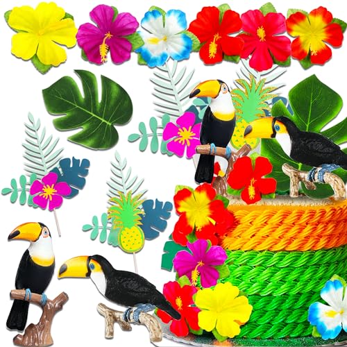 JeVenis Tropische Hawaii Kuchen Topper Sommer Tropical Tortendeko Dekorationen Luau Party Dekorationen von JeVenis