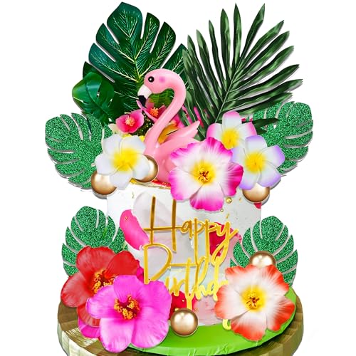 JeVenis Tropischer Flamingo Geburtstag Kuchen Topper Strand Kuchen Dekorationen Hawaii Kuchen Topper Strand Kuchen Topper Dekorationen für Geburtstag von JeVenis