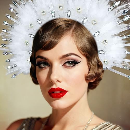 JeVenis Weiße Feder Kopfschmuck 1920er Jahre Karneval Accessoires Kopfschmuck Karneval Rave Festival für Frauen Flapper Kostüm Supplies von JeVenis