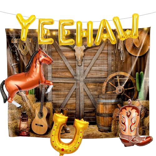 JeVenis Western Hintergrund Dekorationen Cowboy Banner Yee Haw Ballloons Schild Wild Western Thema Party Supplies für Jungen Geburtstag Baby Show Party Ballons von JeVenis