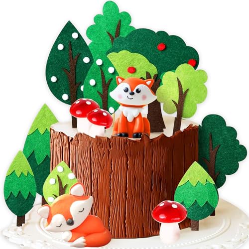 JeVenis Woodland Geburtstag Deko Tortenaufleger Waldtiere Tortendeko Waldtiere Geburtstag Wald Tiere Kuchen Toppers (color1) von JeVenis