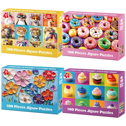 100 Teile Tierporträts und Donut-Puzzles für Kinder im Alter von 4–10 Jahren – großes pädagogisches Puzzle für Senioren – 4er-Pack 100 Teile Tierporträts und Donut-Puzzles für Kinder im Alter von 4–10 Jahren – großes pädagogisches Puzzle für Senioren – 4er-Pack von Jeacirio
