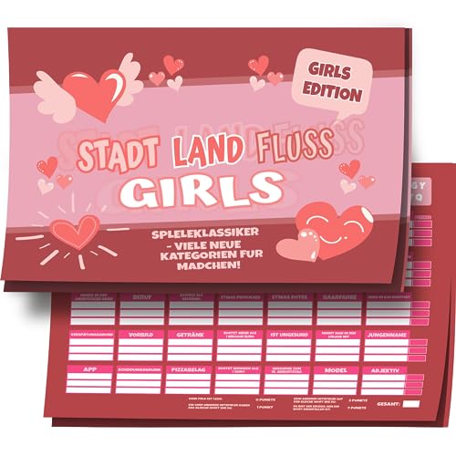 Jean-Philippe Dietz® Stadt Land Fluss Block - Girls Edition - Neues Stadt Land Fluss Spiel - 38 Seiten - Made in Germany von Jean-Philippe Dietz