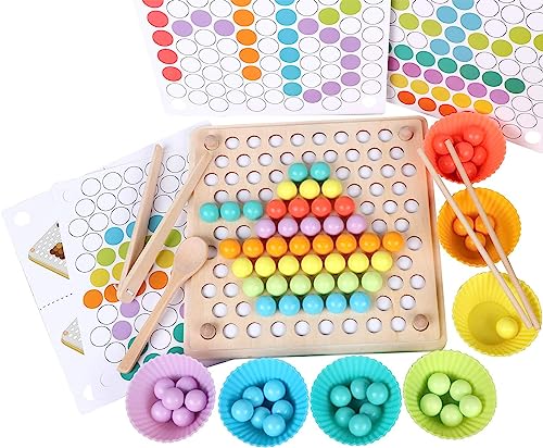 Jeaxus Holz Montessori Spielzeug,Clip Perlen Puzzle Brettspiele, Mathe Lernspielzeug,Kinder Vorschule Farben Sortier Stapelspielzeug für 3 4 5 Jahre alt Kinder von Jeaxus