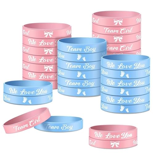Jecdfs 30 Stück Gender Reveal Silikon Armbänder in Blau und Rosa – Team Boy oder Team Girl – Hochwertige Armbänder für Gender Reveal Party und Babyparty Deko von Jecdfs