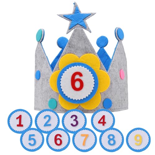 Jecdfs Geburtstagskrone Kinder mit Klettverschluss Zahlenabzeichen 0-9,Auswechselbaren den Zahlen Geburtstagskrone Junge,Wiederverwendbare Krone für Mädchen und Jungen | Geburtstagsdeko für Kindergebu von Jecdfs