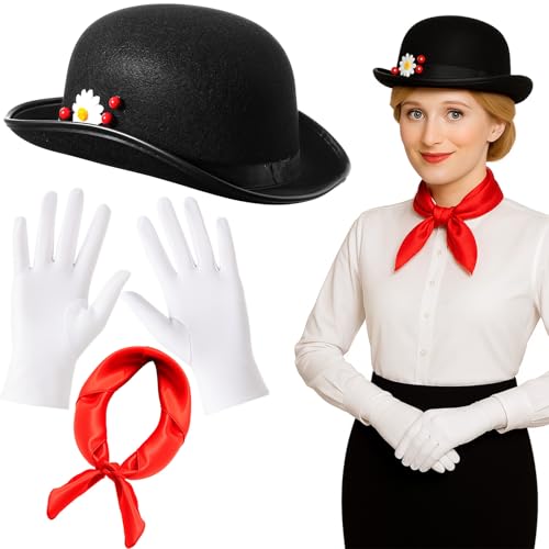 Jecery 3-teiliges Halloween-Kostüm-Set für Damen, schwarzer Hut, weiße Handschuhe, roter Schal für Party, Cosplay, Verkleidungszubehör Jecery 3-teiliges Halloween-Kostüm-Set für Damen, schwarzer Hut, weiße Handschuhe, roter Schal für Party, Cosplay, Verkleidungszubehör von Jecery