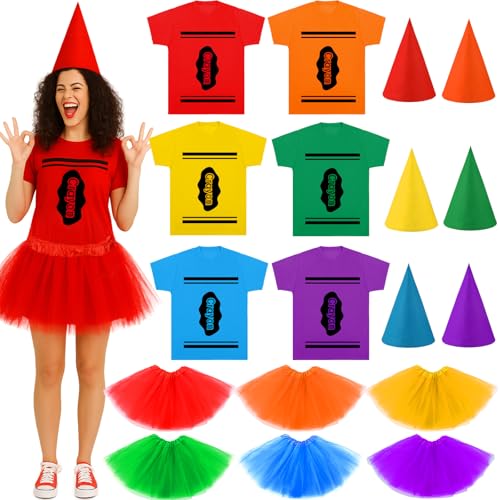 Jecery 6-teiliges Set mit Buntstiften, T-Shirt, Tutu, Rock, Zwergkegel, Hut für Damen, Halloween, Gruppen-Team-Kostüm für Cosplay Jecery 6-teiliges Set mit Buntstiften, T-Shirt, Tutu, Rock, Zwergkegel, Hut für Damen, Halloween, Gruppen-Team-Kostüm für Cosplay von Jecery