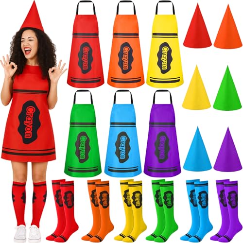 Jecery 6er-Set Halloween-Kostüm für Erwachsene, Farbstifte, Schürzen, Zwergkegel, Hüte, neongestreifte Socken, Halloween, Gruppe, Familienkostüme für Erwachsene, Kostüm, Geburtstagsparty, Cosplay von Jecery