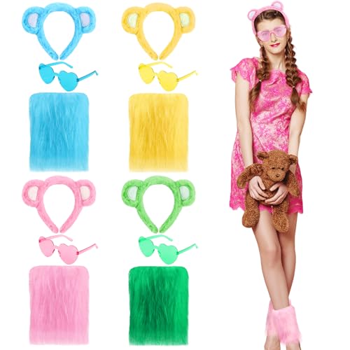 Jecery Halloween-Bär-Kostüm-Zubehör, bunt, flauschig, Bärenohren, Stirnband, pelzige Beinstulpen und Herz-Sonnenbrille für Halloween, Cosplay, Party, Kostümball, 12 Stück von Jecery