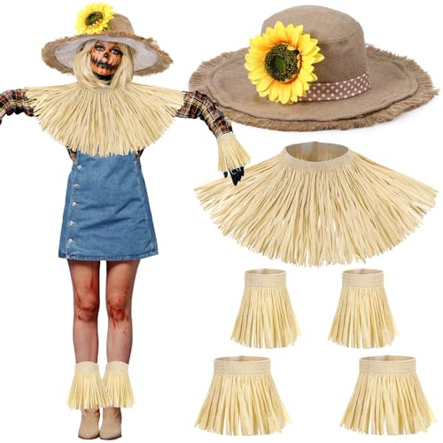 Jecery Vogelscheuche für Erwachsene, Kostüm-Zubehör für Damen, Vogelscheuchen-Hut mit Bast-Stroh-Set für Halloween, Herbstparty, Khaki Jecery Vogelscheuche für Erwachsene, Kostüm-Zubehör für Damen, Vogelscheuchen-Hut mit Bast-Stroh-Set für Halloween, Herbstparty, Khaki von Jecery