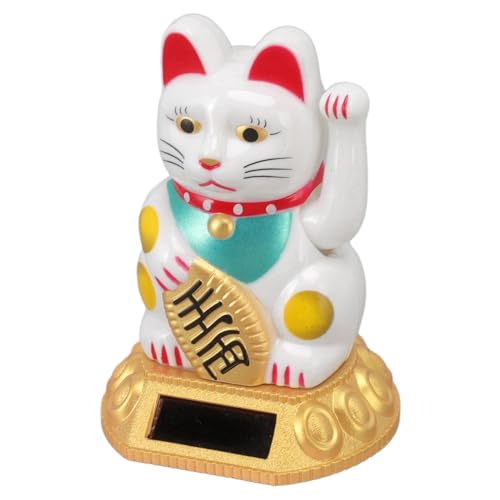 Jectse Chinesische Glückskatzer MIT Schwenkendem Arm, SolarlichT-IndukionsStatue, Figur für Zuhause, Auto-Oramente (White) von Jectse
