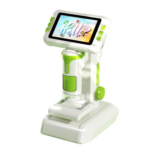 Jectse Kindermikroskop, 100-1600x Vergrößerung Digitales Mikroskop mit 4 '' 1080p-Bildschirm, Handheld-Bildungswissenschaftsmikroskop-Kit mit Objektträgern, 1100-mAh-Akku von Jectse