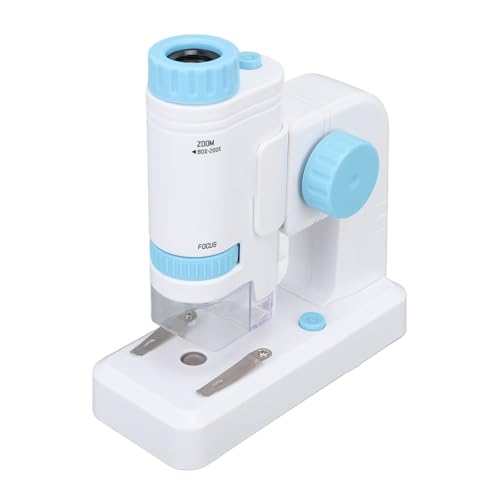 Jectse Mikroskop für, 80x-200x Kindermikroskop, Desktop-Handmikroskop MIT 12 Objektträgern, 2-in-1-Licht, WISSENSCHAFTLICHES Experimentiererset, Blielzeug für (Blue) von Jectse