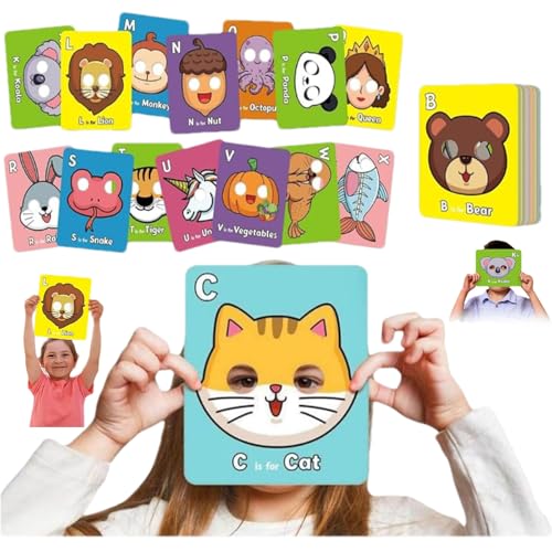 26 Pcs Alphabet ABC Flash Cards with Animal Masks, Colorful Alphabet Mask Cards, Giant Letter ABC Interactive Education Games, Learn Letters & English Phrases (1 Copy) von Jeeeun