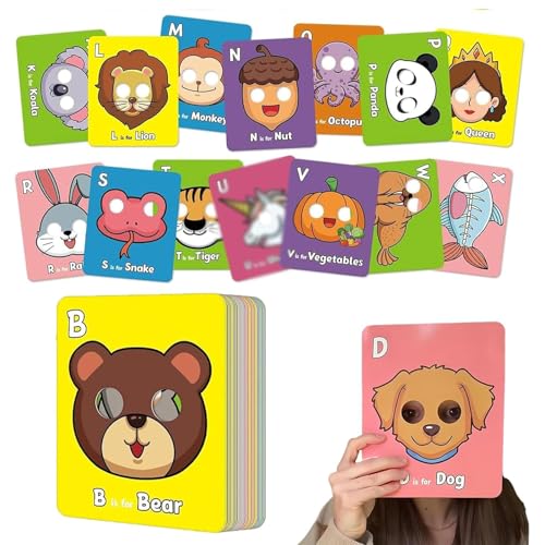 26PCS Alphabet ABC Flash Cards with Animal Masks, Interactive Play & Letter Learning, Giant Colorful Animal Mask Cards, Learn Letters & Sounds von Jeeeun