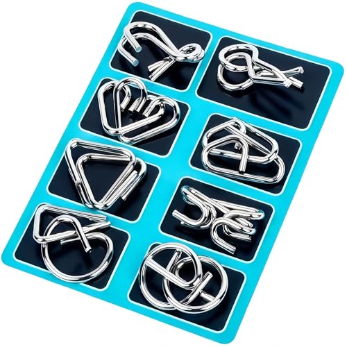 8 pcs Metal Brain Teaser Puzzles, Metal Brain Teaser Puzzles Ring Educational Toys for Intelligence Mind IQ Test Game for Kids, Adults, Relax and Increase Interaction (Blue) von Jeeeun