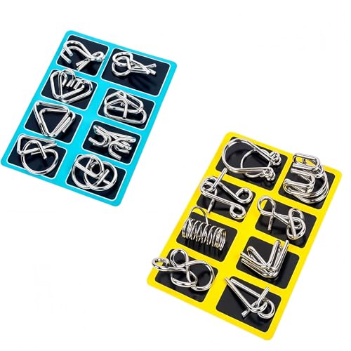 8 pcs Metal Brain Teaser Puzzles, Metal Brain Teaser Puzzles Ring Educational Toys for Intelligence Mind IQ Test Game for Kids, Adults, Relax and Increase Interaction (Blue+Yellow) von Jeeeun