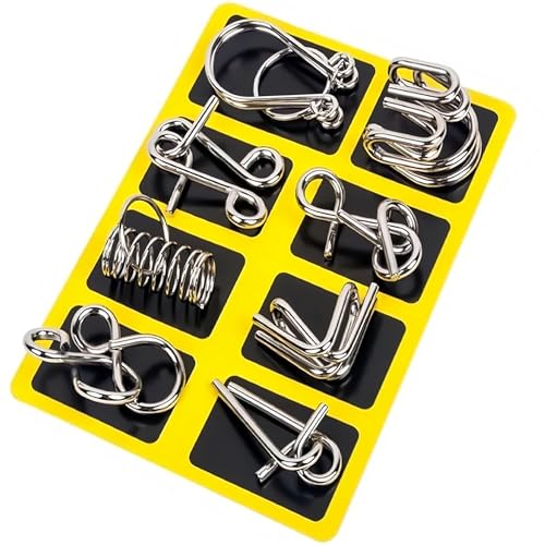 8 pcs Metal Brain Teaser Puzzles, Metal Brain Teaser Puzzles Ring Educational Toys for Intelligence Mind IQ Test Game for Kids, Adults, Relax and Increase Interaction (Yellow) von Jeeeun