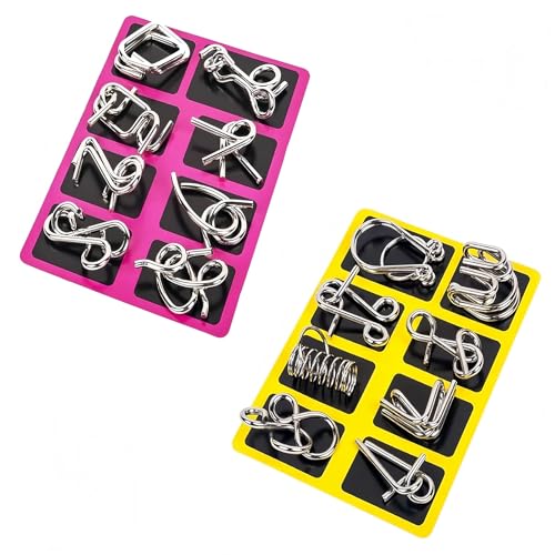 8 pcs Metal Brain Teaser Puzzles, Metal Brain Teaser Puzzles Ring Educational Toys for Intelligence Mind IQ Test Game for Kids, Adults, Relax and Increase Interaction (Yellow+Purple) von Jeeeun