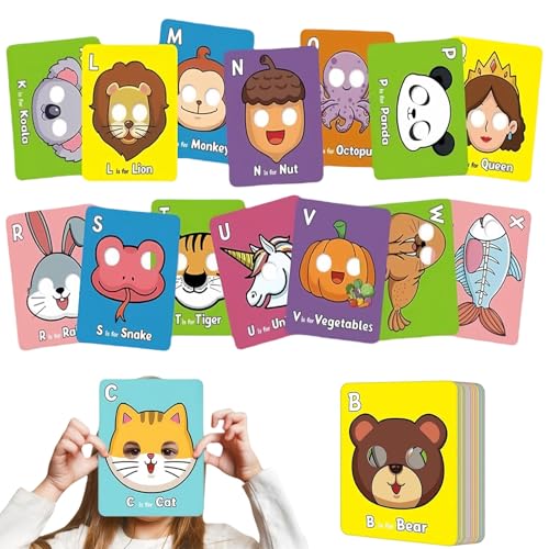 Alphabet ABC Flash Cards with Animal Masks, Colorful Alphabet Mask Cards, Learn Letters, Animals & Role Play (2PCS) von Jeeeun