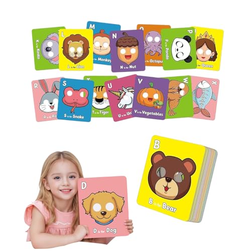 Alphabet Mask Cards, 26 Pcs Alphabet ABC Flash Cards with Animal Masks, Letter Recognition Learning Game, Educational Toy for Home and Classroom (1 Set) von Jeeeun