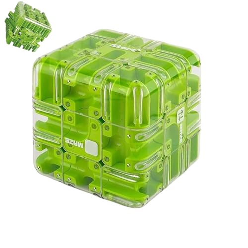 Großes Labyrinth 3D Puzzle Labyrinth-Würfel – Spannendes Denkspiel, 3D-Labyrinths-Kugelwürfel, Magisches 3x3-Labyrinths für Kinder und Erwachsene – Fördert räumliches Vorstellungsvermögen (Green) von Jeeeun