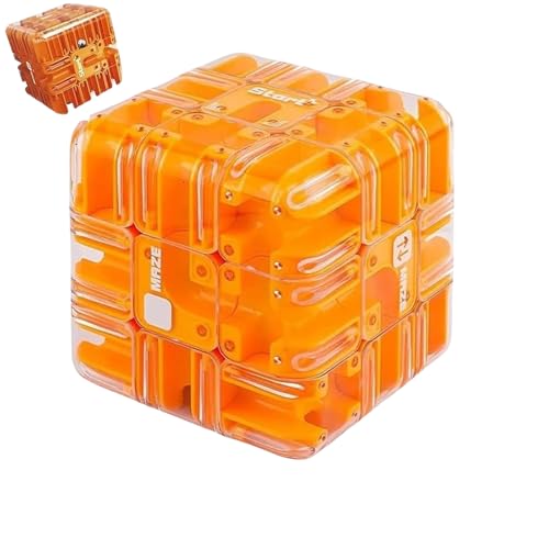 Großes Labyrinth 3D Puzzle Labyrinth-Würfel – Spannendes Denkspiel, 3D-Labyrinths-Kugelwürfel, Magisches 3x3-Labyrinths für Kinder und Erwachsene – Fördert räumliches Vorstellungsvermögen (Orange) von Jeeeun