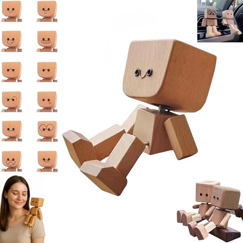 Jeeeun Shaking Wooden Man Figurine, Charming Little Wooden Figure That Sways with 12pcs Magnetic, Shake Your Feet Happily Wood Toy, Interesting Car Decorations, Creative Daily Gift (Type A) von Jeeeun