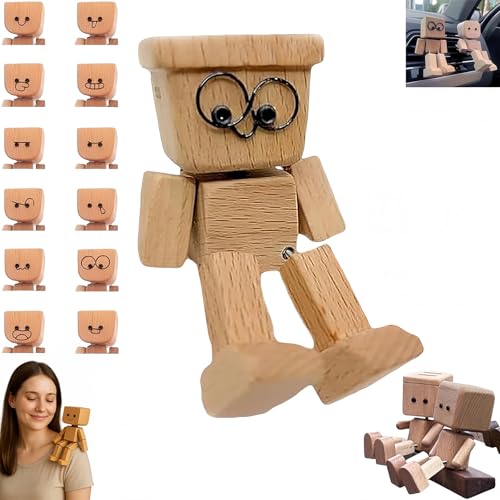 Jeeeun Shaking Wooden Man Figurine, Charming Little Wooden Figure That Sways with 12pcs Magnetic, Shake Your Feet Happily Wood Toy, Interesting Car Decorations, Creative Daily Gift (Type B) von Jeeeun